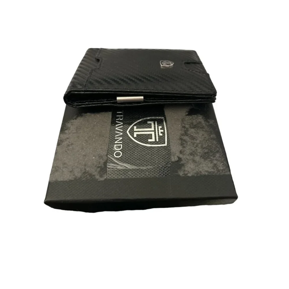Travando  Men's Slim Wallet with Money Clip Austin RFID blocking Holder - Carbon